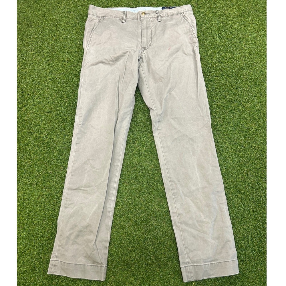 Polo Ralph Lauren Mens Slim Stretch Chino Pants Gray 32x32 Flat Front Trousers